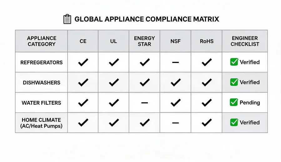 Appliance compliance matrix